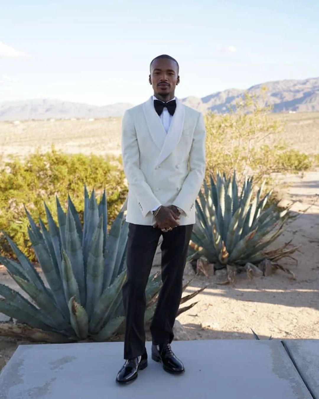 Double breasted white tuxedo for groom