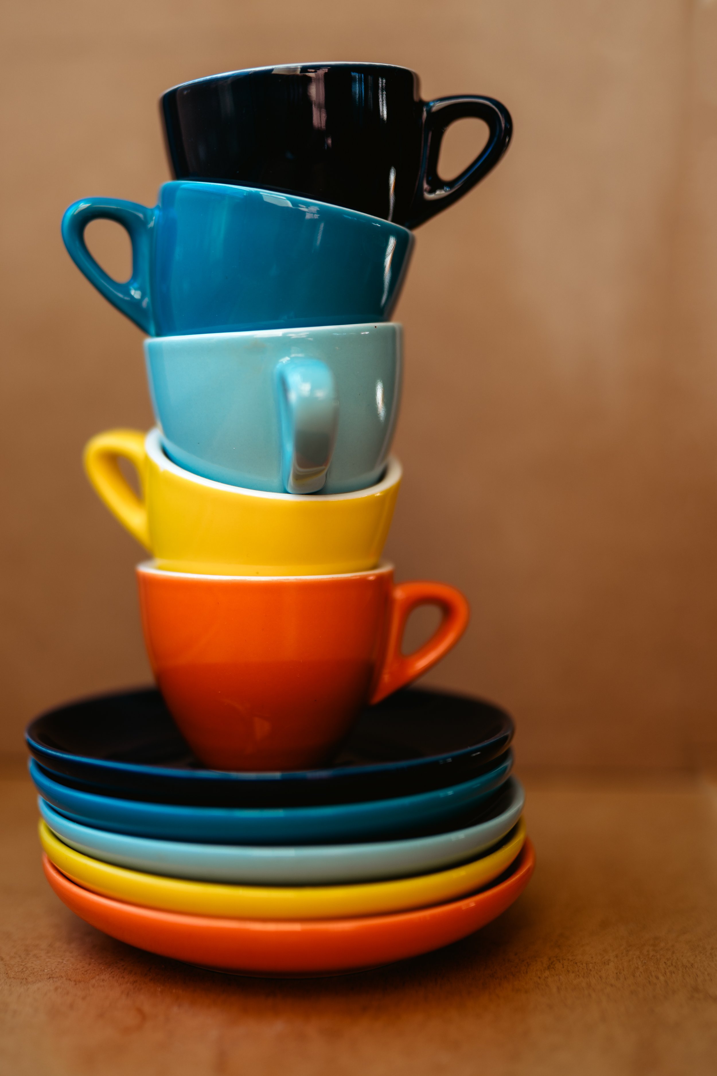 tower of mugs mounted print