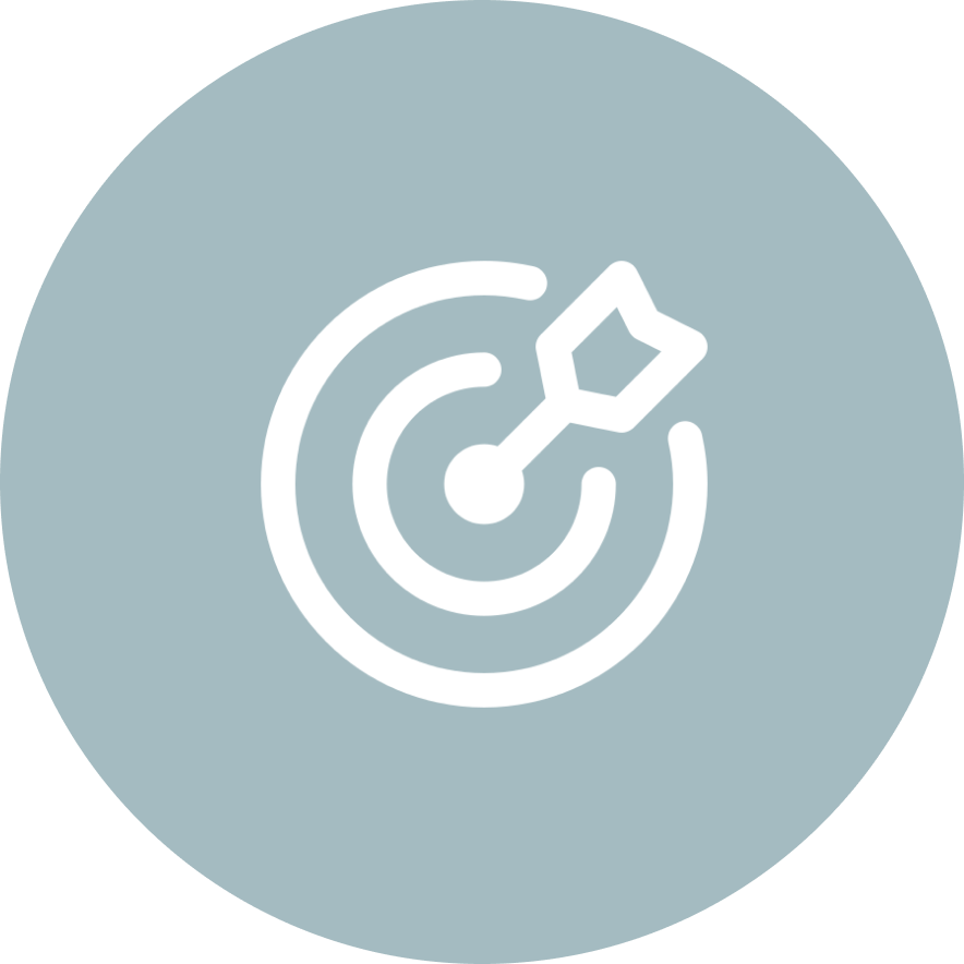 A light gray circle with a white target and dart icon in the center.