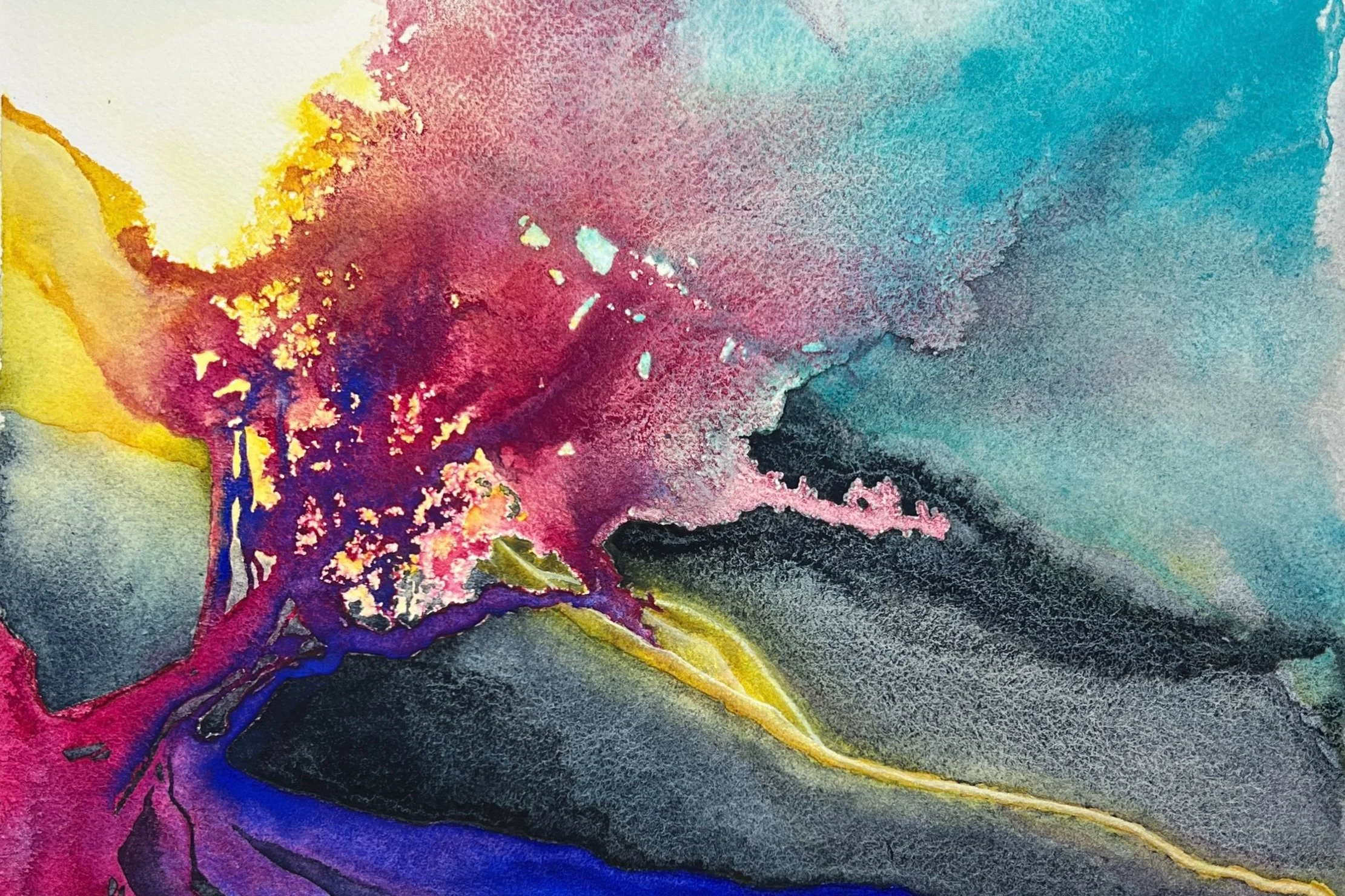 Abstract artwork of a tree growing out of the darkness, "Persephone Takes Root," by Mindy Wara.