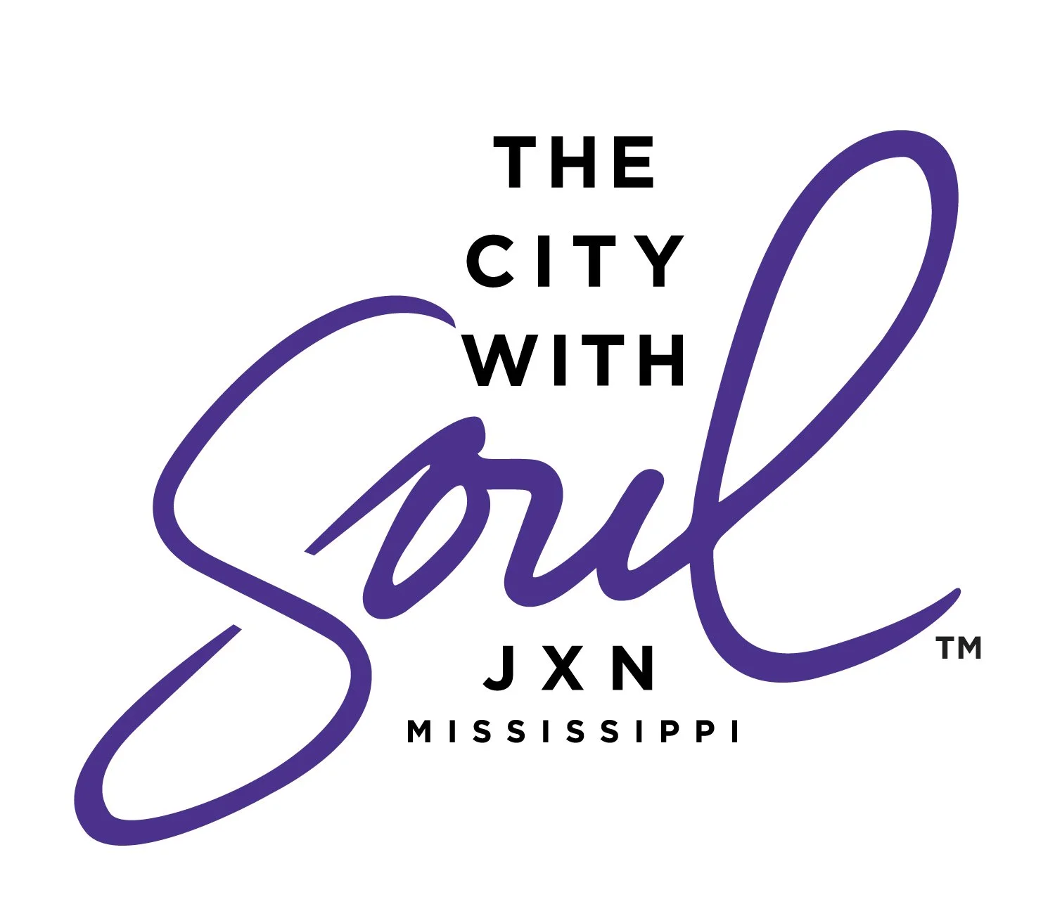 Graphic promoting visiting Jackson, Mississippi, with the words "Visit Jackson! Mississippi" in purple and black text.