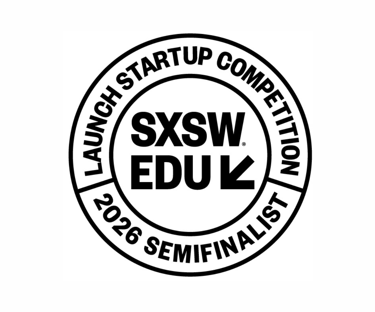 Circular logo for SXSW EDU Semifinal List 2026, featuring bold text and an arrow pointing up.