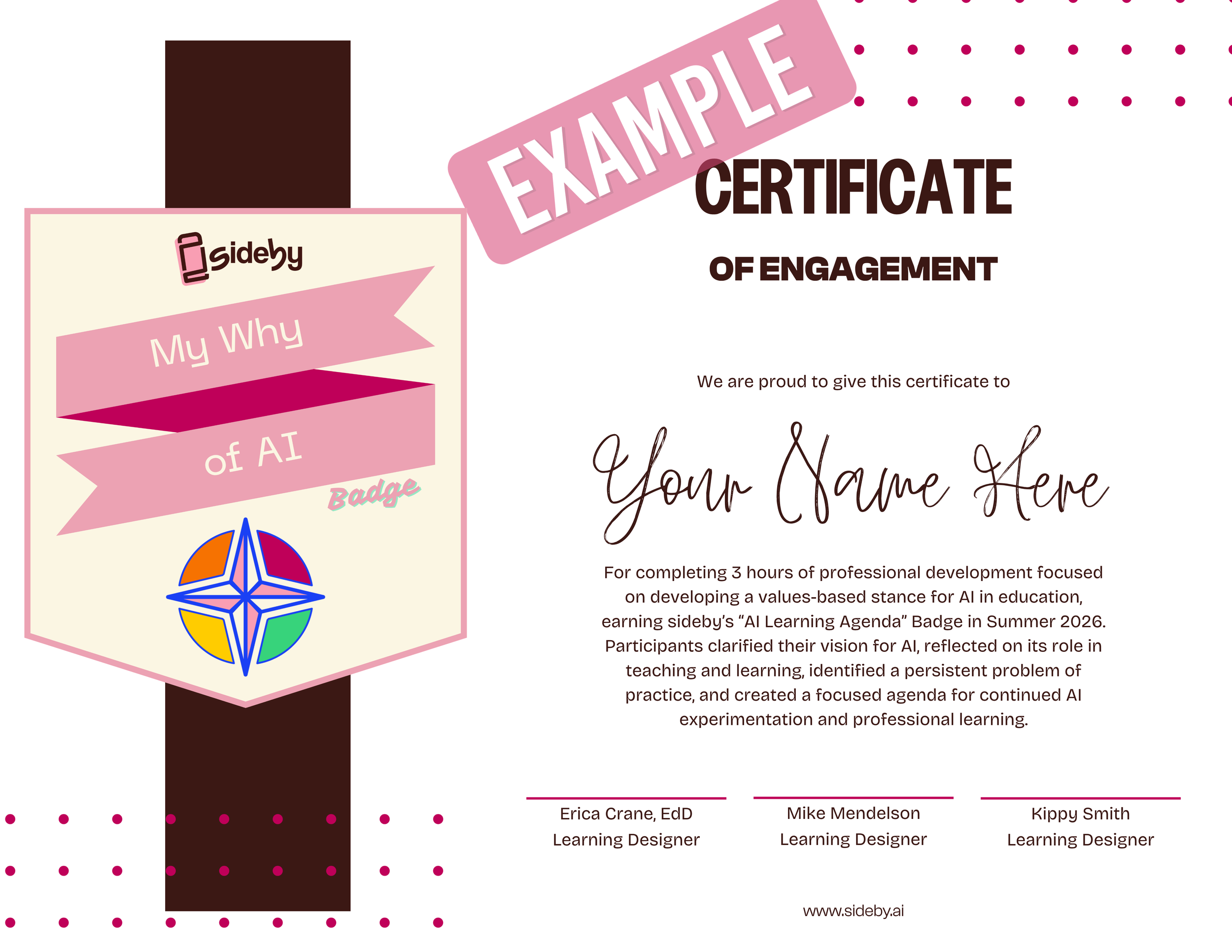 My Why of AI professional development certificate example outlining the 3 hours of professional development earned