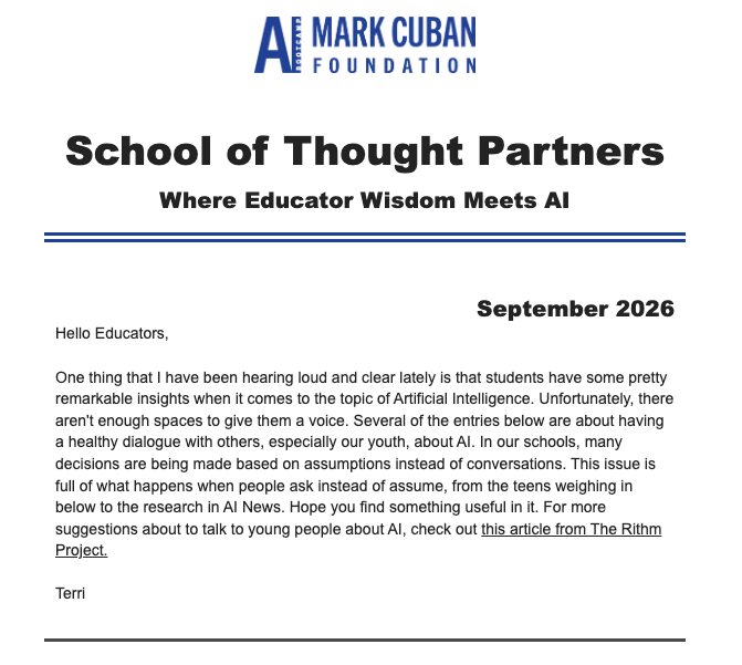 Mark Cuban Foundation Newsletter Sept 2026