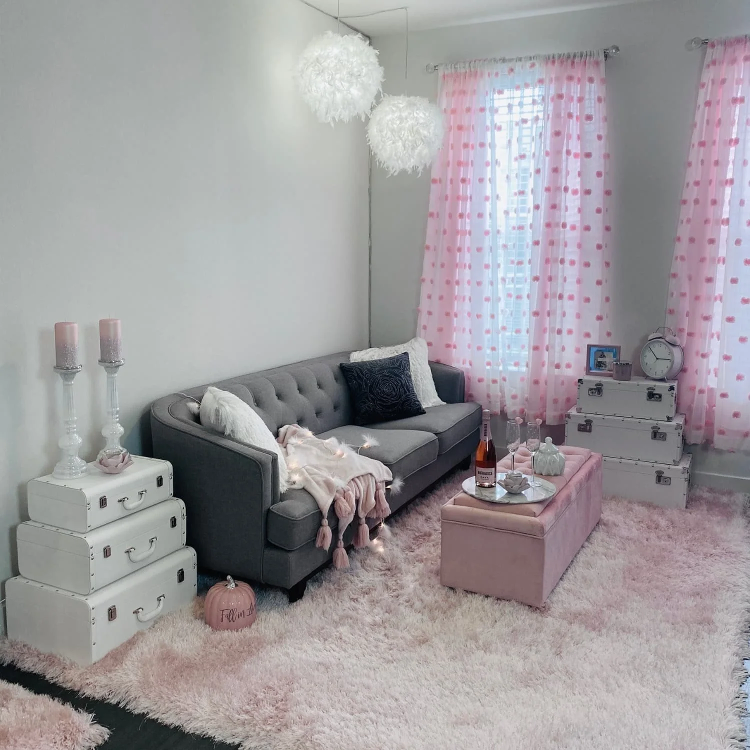 Living room styled entirely with traditional retail pieces, illustrating how generic and uninspired a space can feel when decorated only with trending store-bought items.