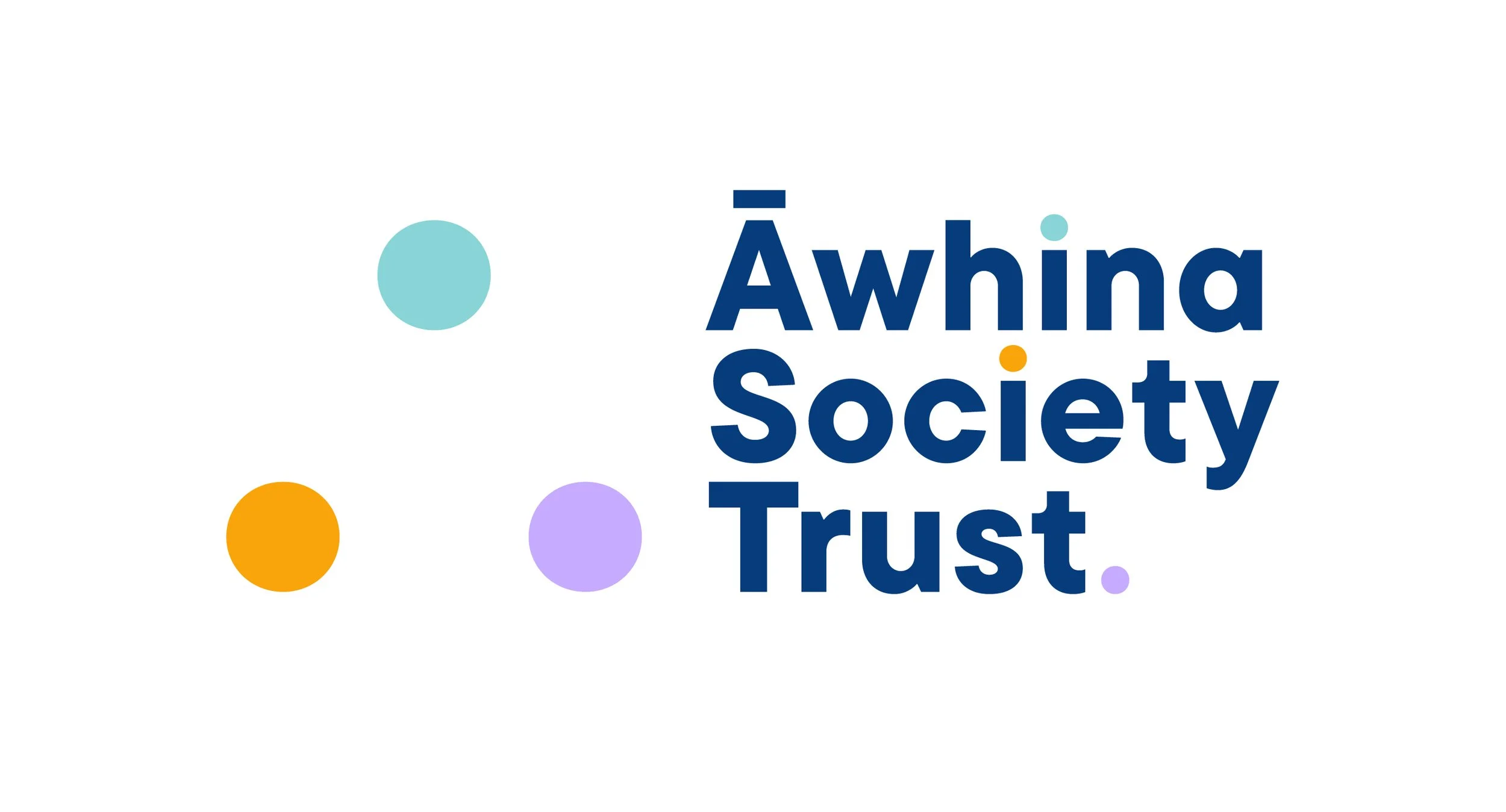 Logo of the Āwhina Society Trust with colorful dots and text in dark blue.