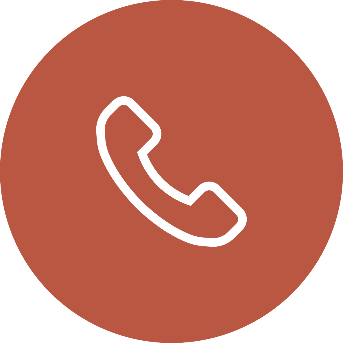 Red circular icon with a white telephone handset outline in the center.
