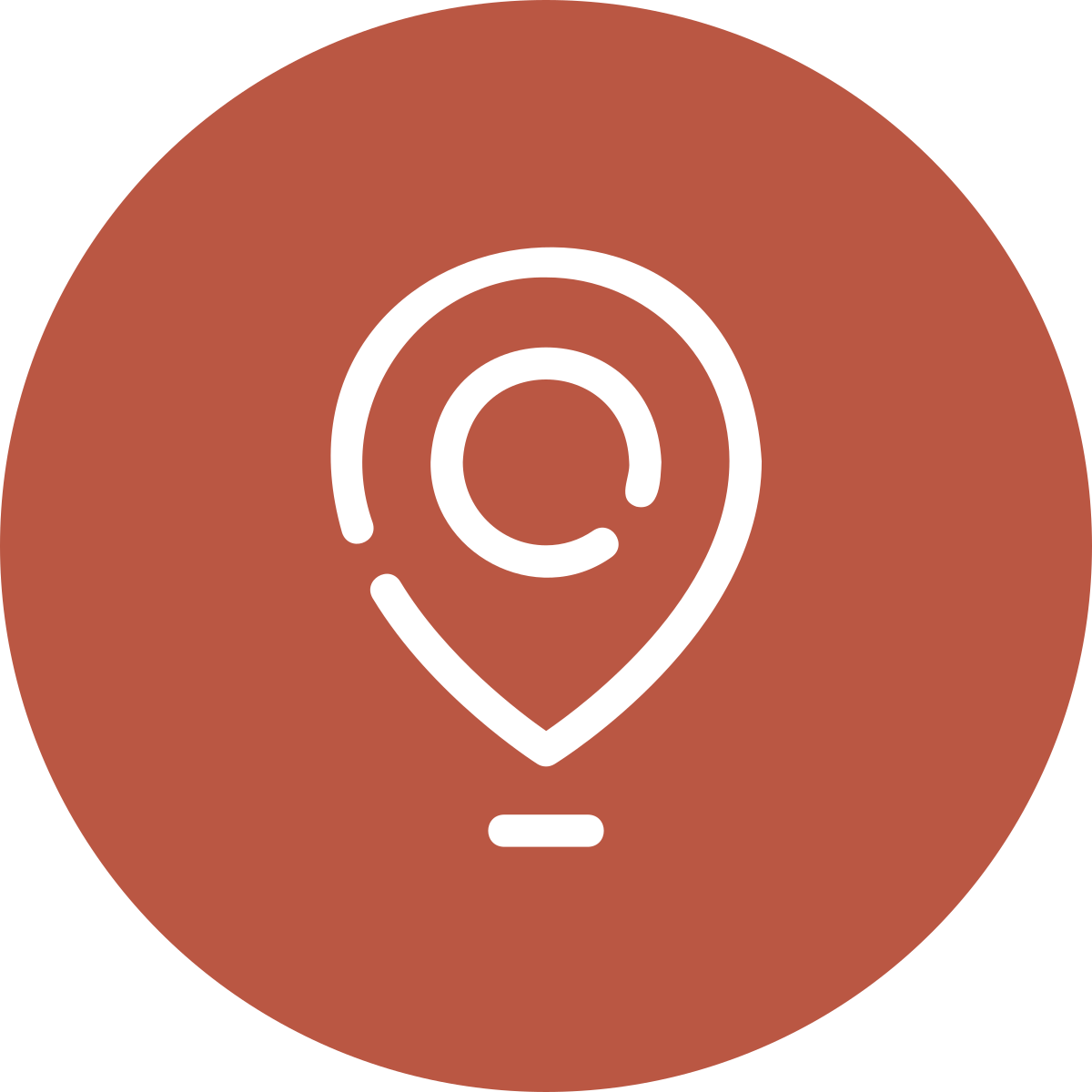 Map pin icon on a brown circular background.