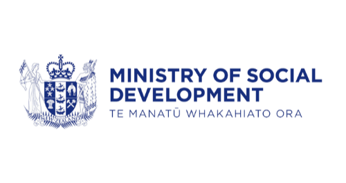Logo of the Ministry of Social Development with a coat of arms and text in English and Maori.