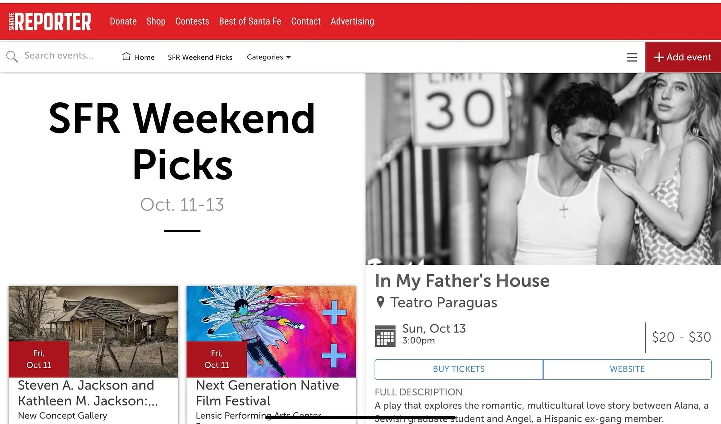 Weekend pic, SF Reporter!
Join us &amp; this talented cast for this edgy love story set in 1992.

Post LA Riots, all is not well in the City of Angels.

#sfreporter #lovestory #santafeevents #theatre #santafenewmexico