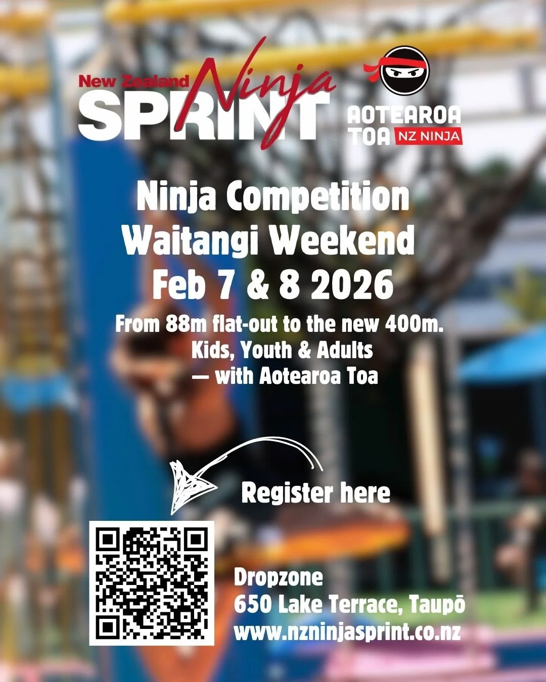 Calling all Ninjas 🥷🔥

This is your shot.

NZ Ninja Sprint is coming in hot &mdash; fast, punchy, and built to test your speed, grit and precision.
No fluff. No filler. Just pure sprint-style ninja action.

⚡ Short, sharp courses, with the original