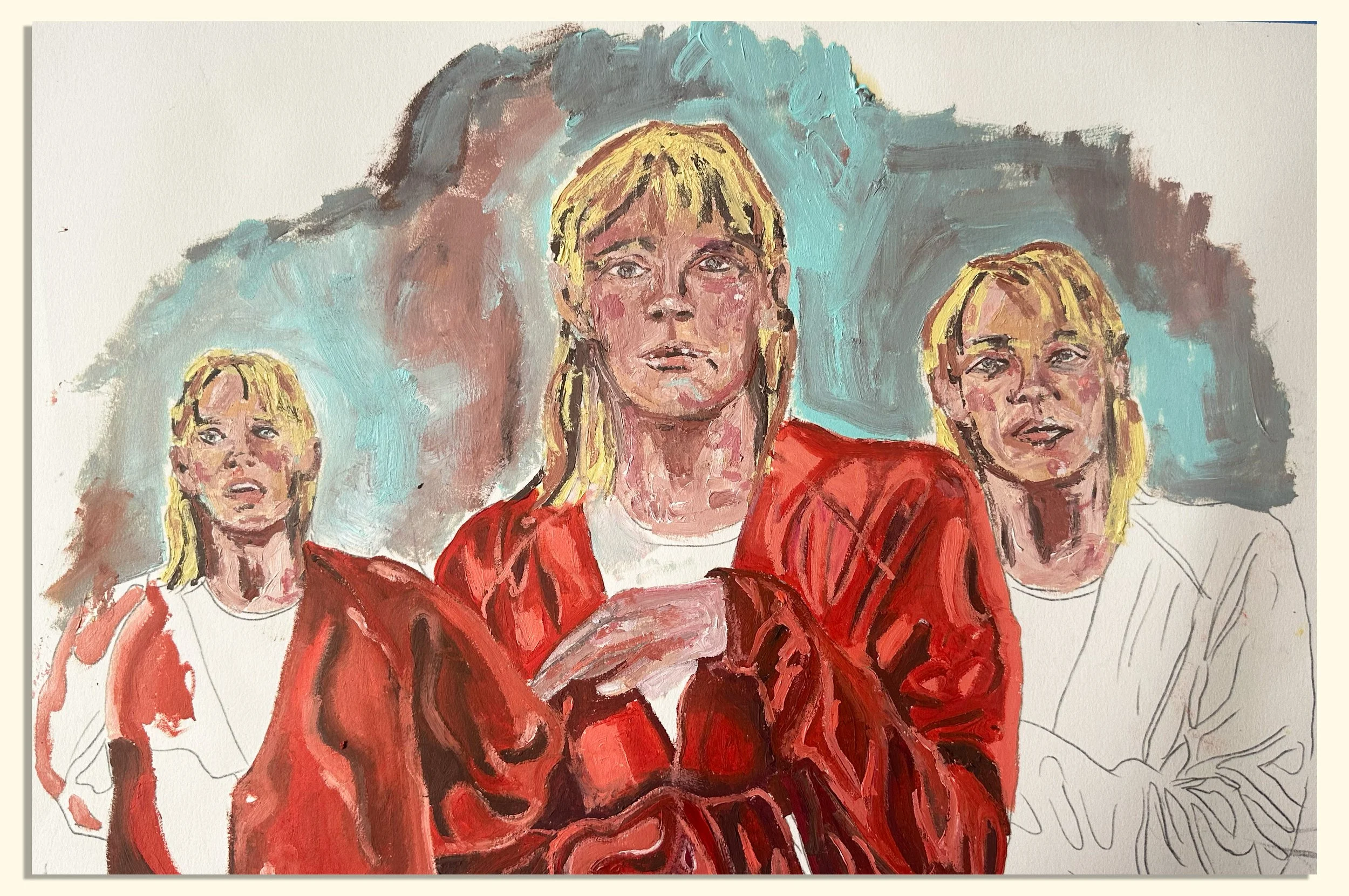 Jen in three moments 
Oil on cotton rag
297 x 420 mm