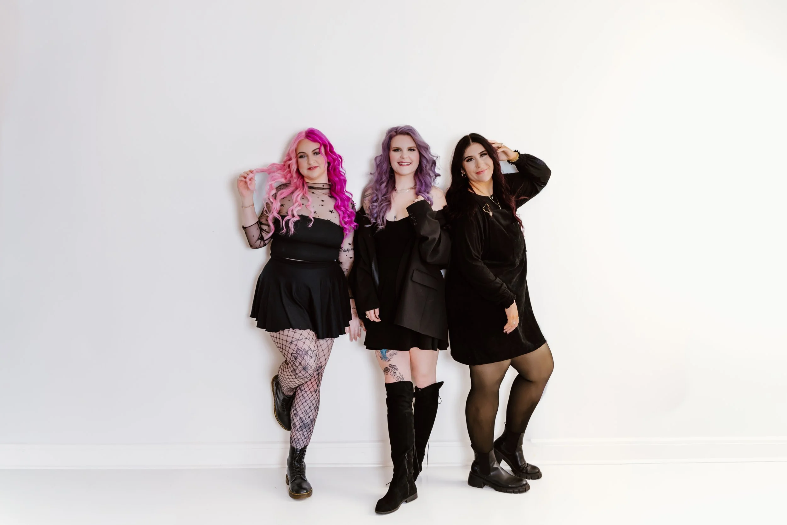 hair salon owner and stylists photographed for branding in a peoria illinois studio