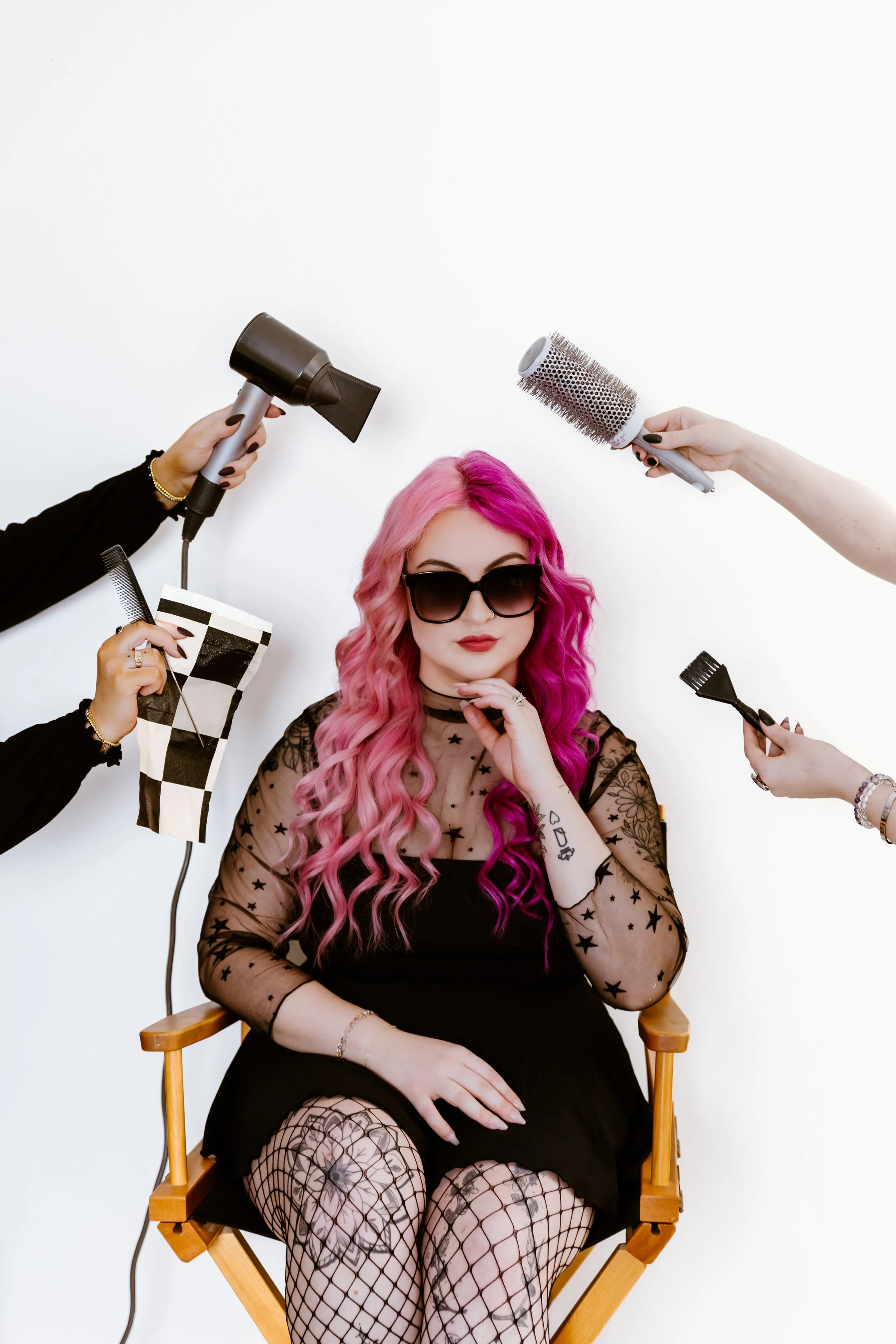 professional branding photos for a peoria illinois hair salon team indoors