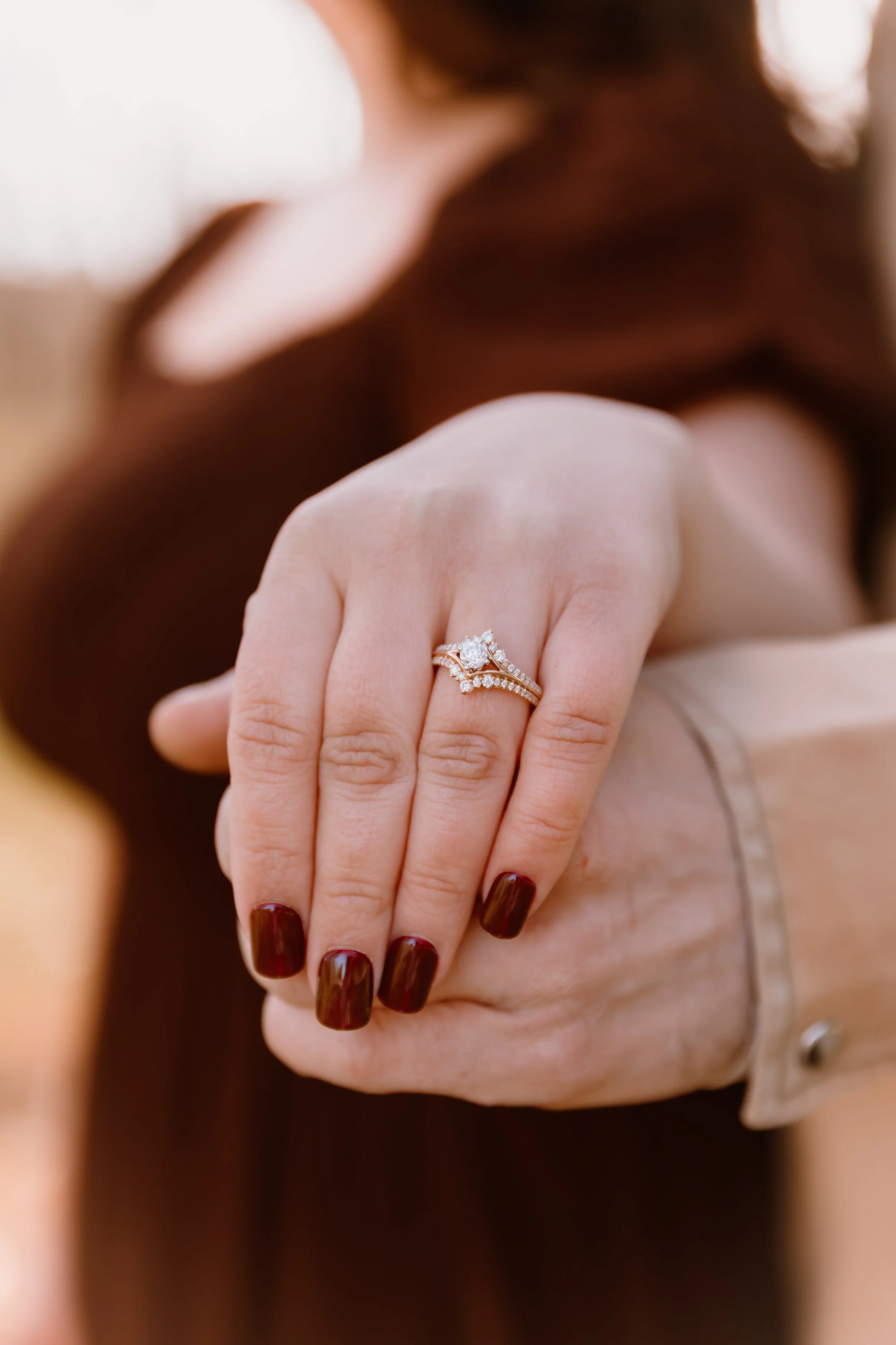 family of five posing together in wooded area central illinois