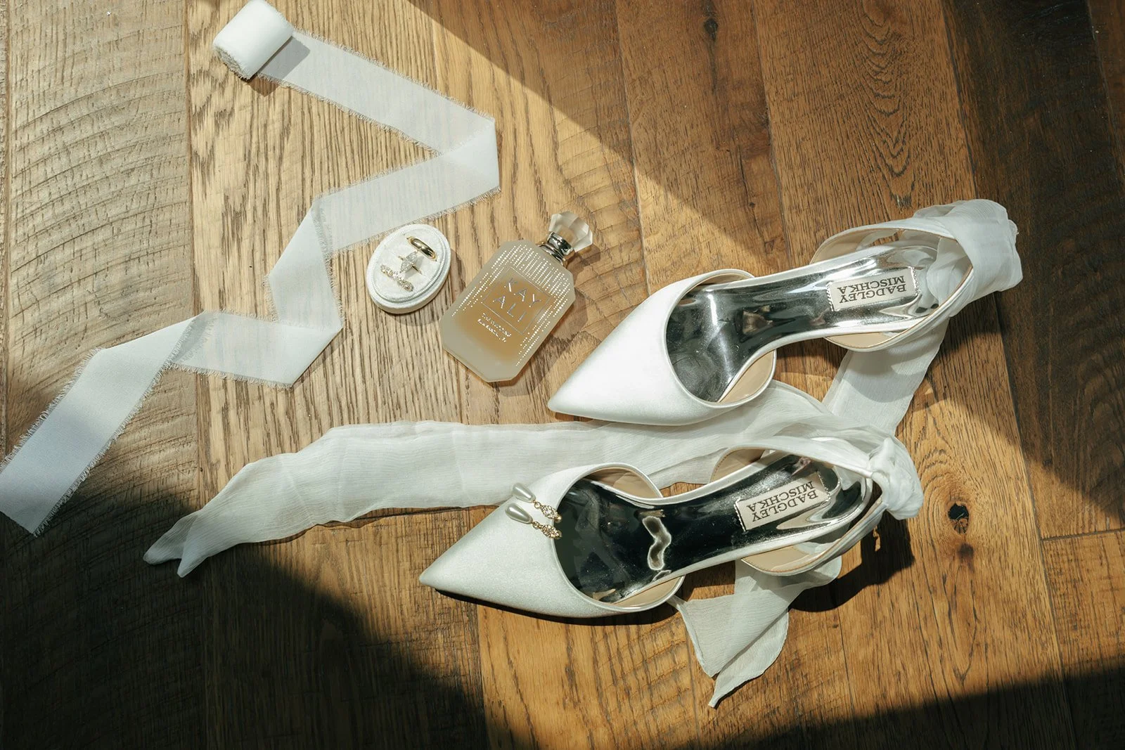 flat lay photo of details used for wedding day at the cannery in eureka illinois