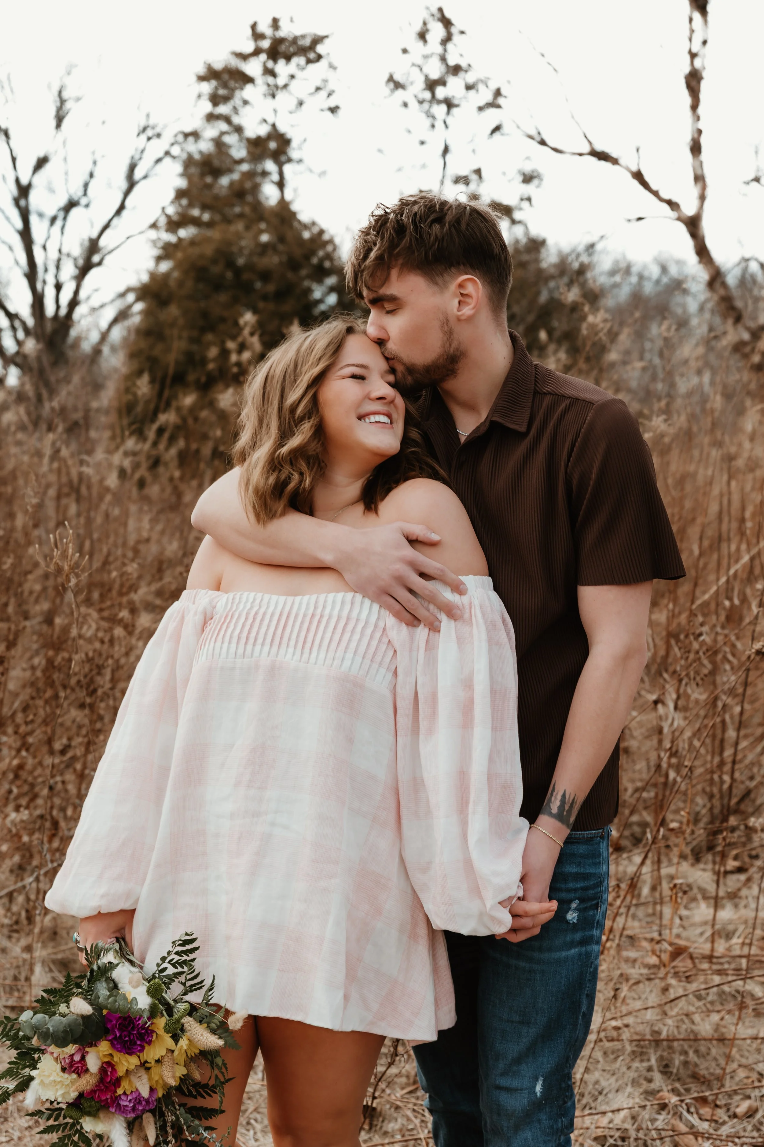 Couples session at Donovan Park in Peoria Illinois on a windy winter day