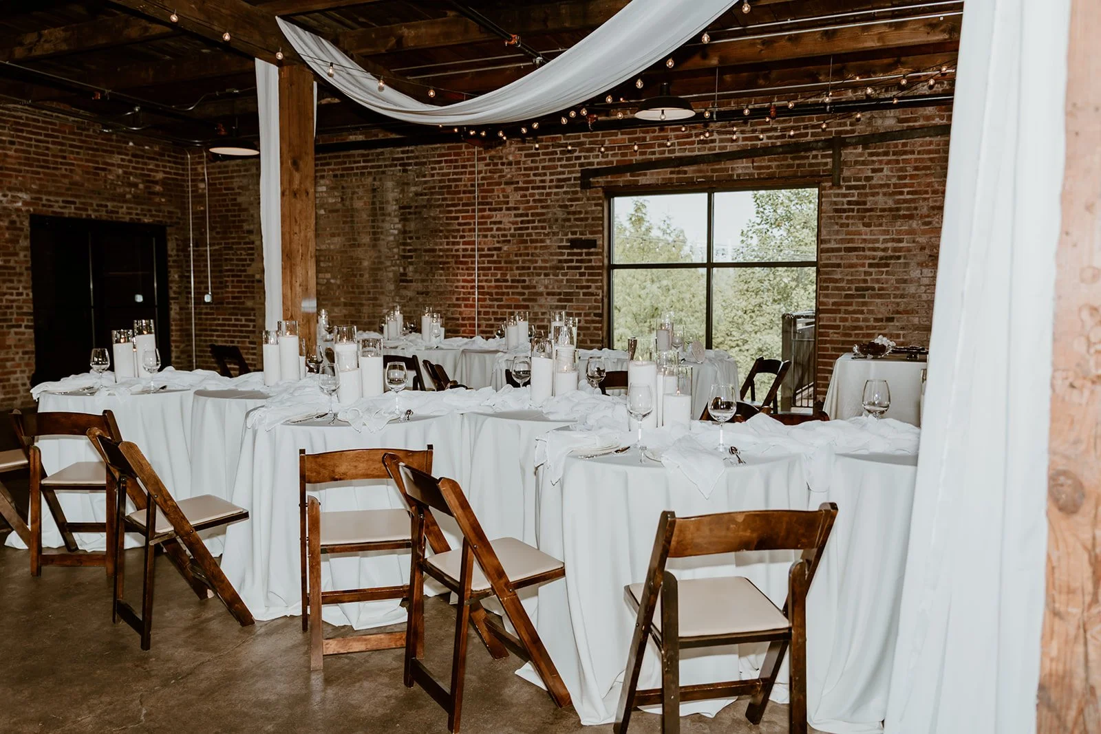 tables and set up at the cannery in eureka illinois for fall wedding
