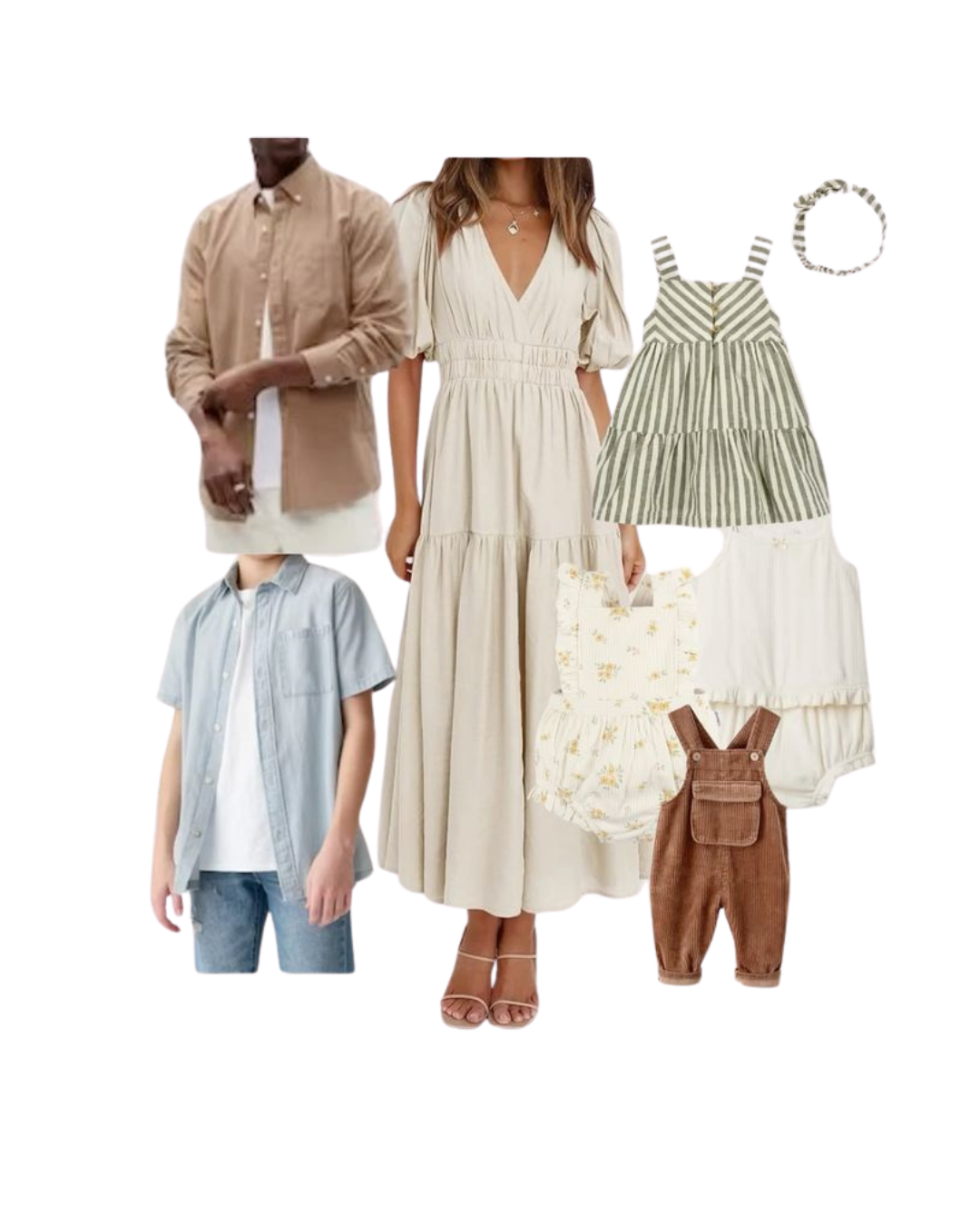 Family wearing neutral outfits during a family photo session in Peoria, Illinois