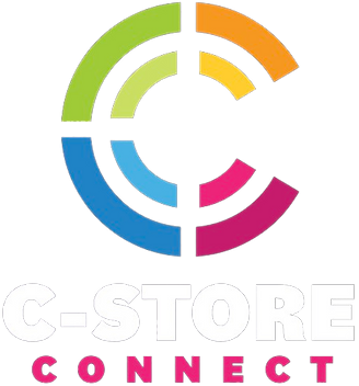 Colorful circular design divided into four quadrants with the text 'C-STORE' and 'CONNECT' underneath.