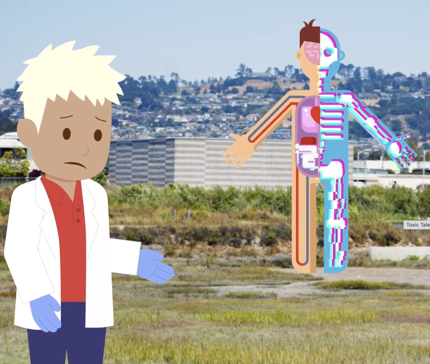 Screen grad from video showing the video series narrator and diagram of human body.