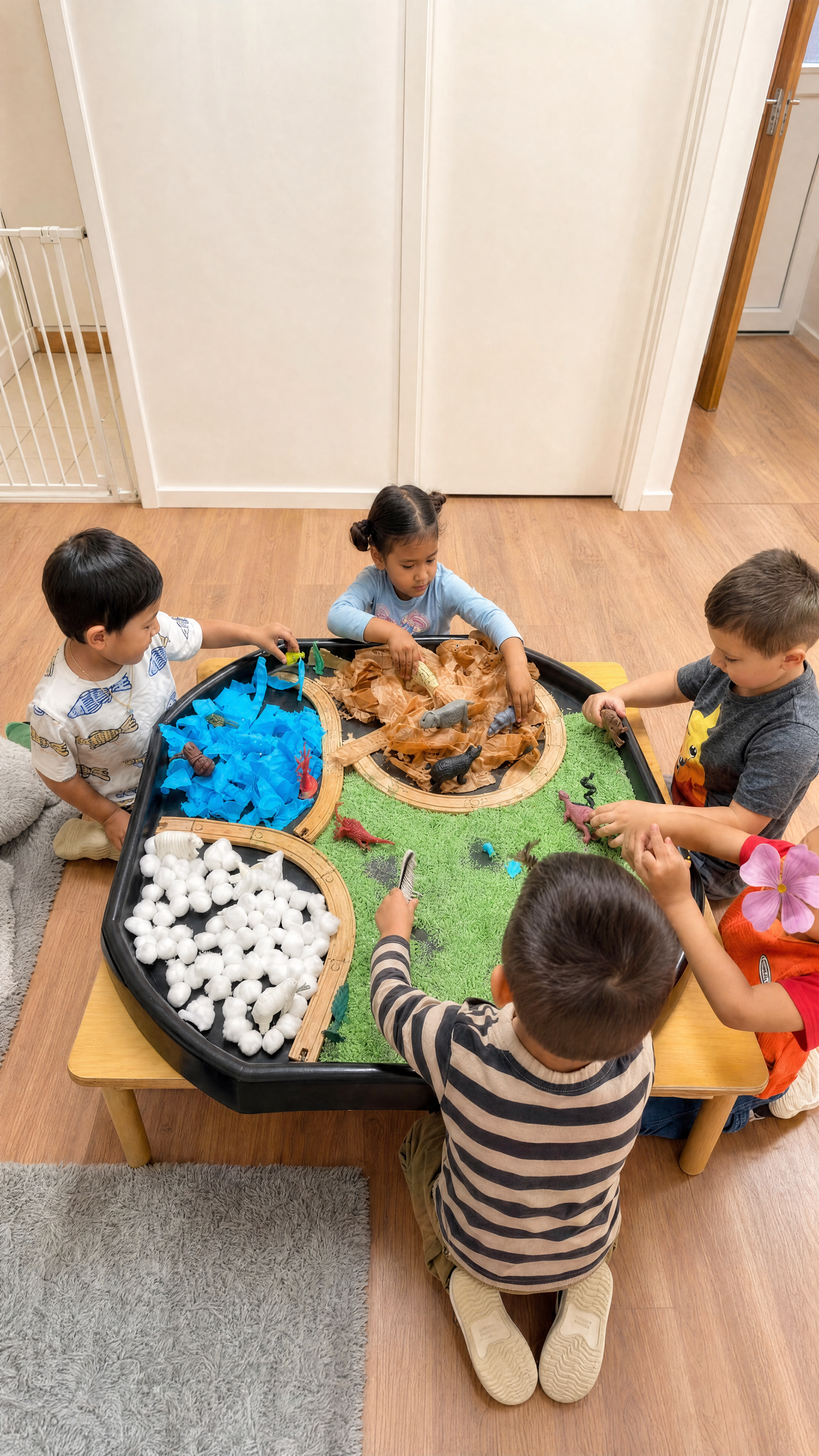 Children playing together at a sensory table at Chipmunks Childcare