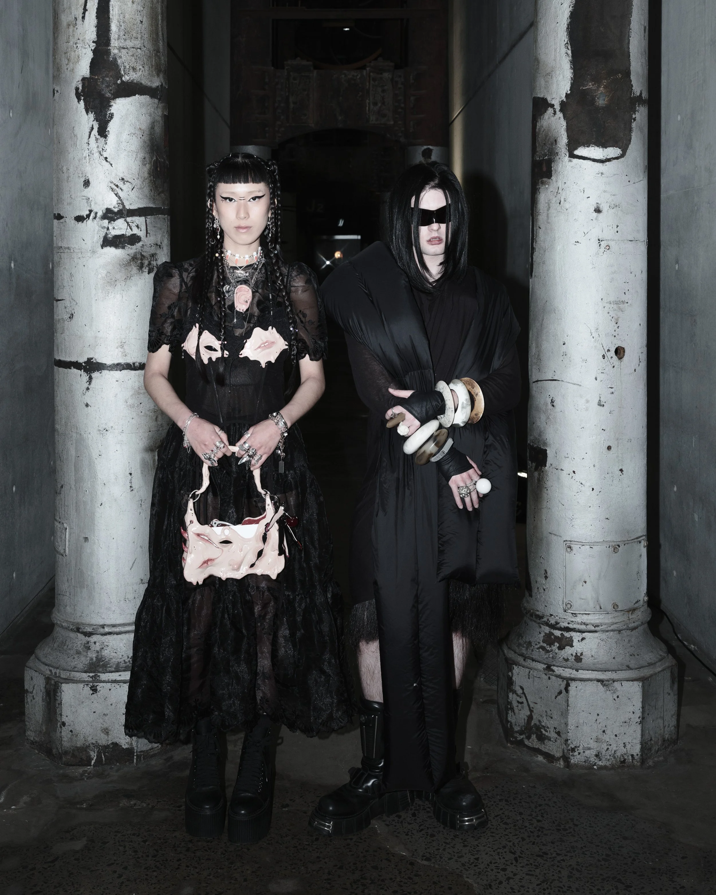 Editorial capture of fashion delegates at Australian Fashion Week Sydney with bold styling
