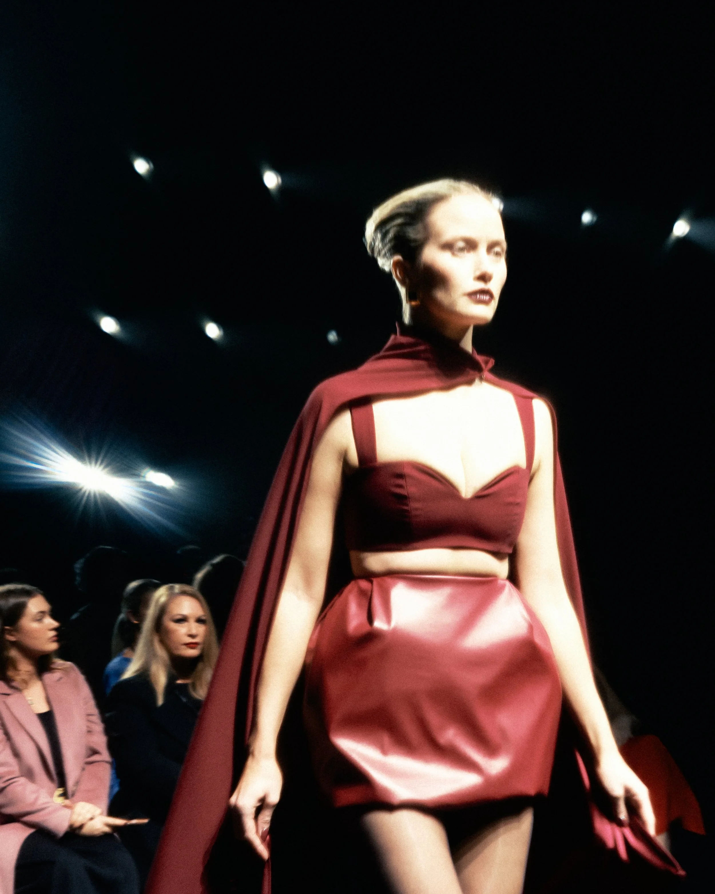 Model walking for Mariam Seddiq at Australian Fashion Week Sydney wearing modern tailored look