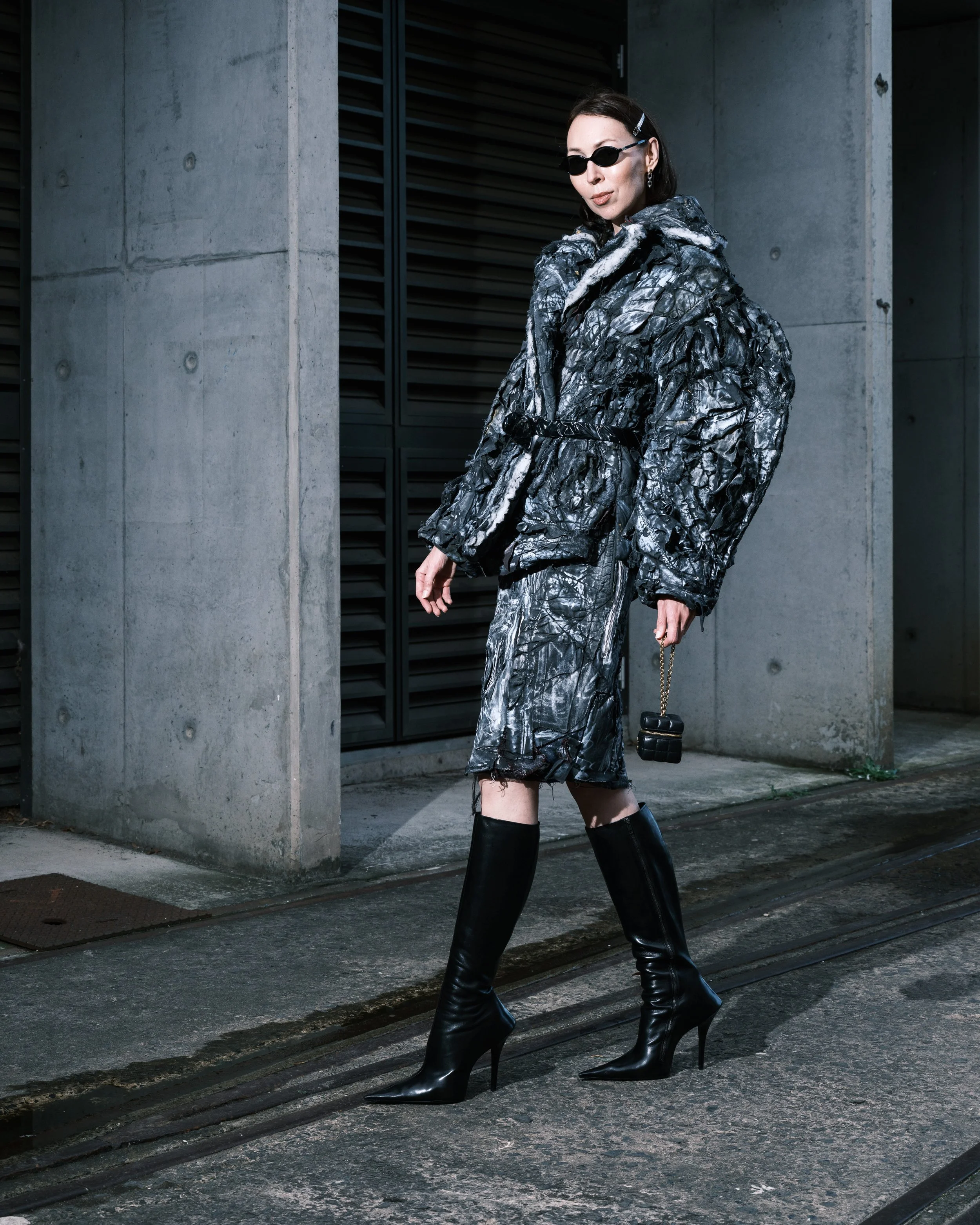 Olga Pokrovskaya at Australian Fashion Week Sydney street style highlighting contemporary fashion culture and attendees