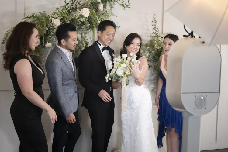 Couple laughing in the booth