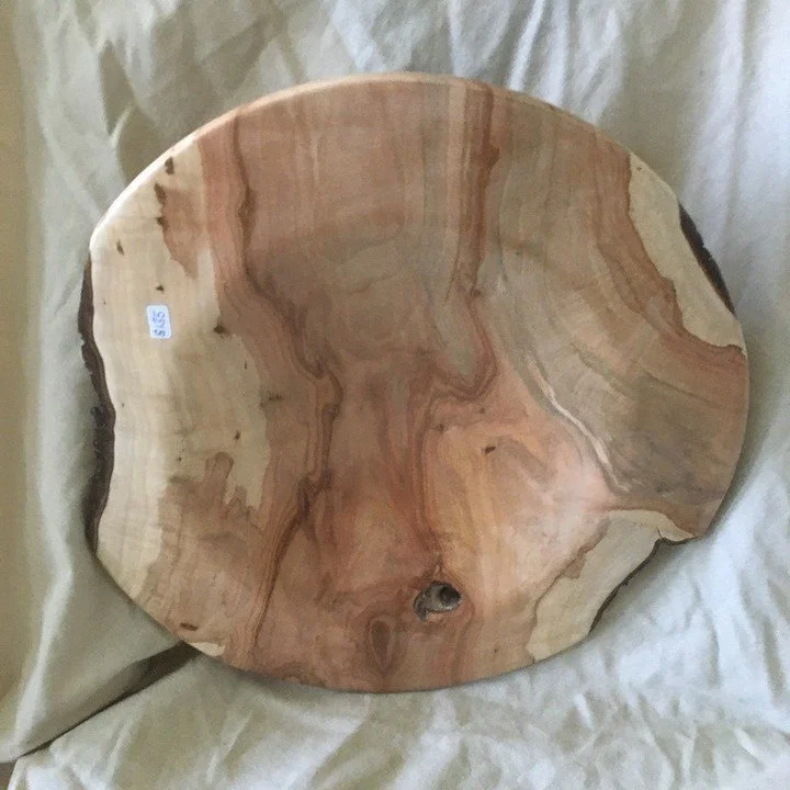 This colorful pear platter is about 15 inches in diameter and about 3 deep.The wood was from a generous neighbor of a friend.Who knew pear trees could grow so big in winnipeg.