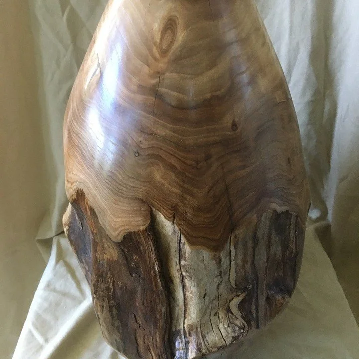 This vase of chinese elm is 17 inches hi and 10 wide. Took forever to hollow.