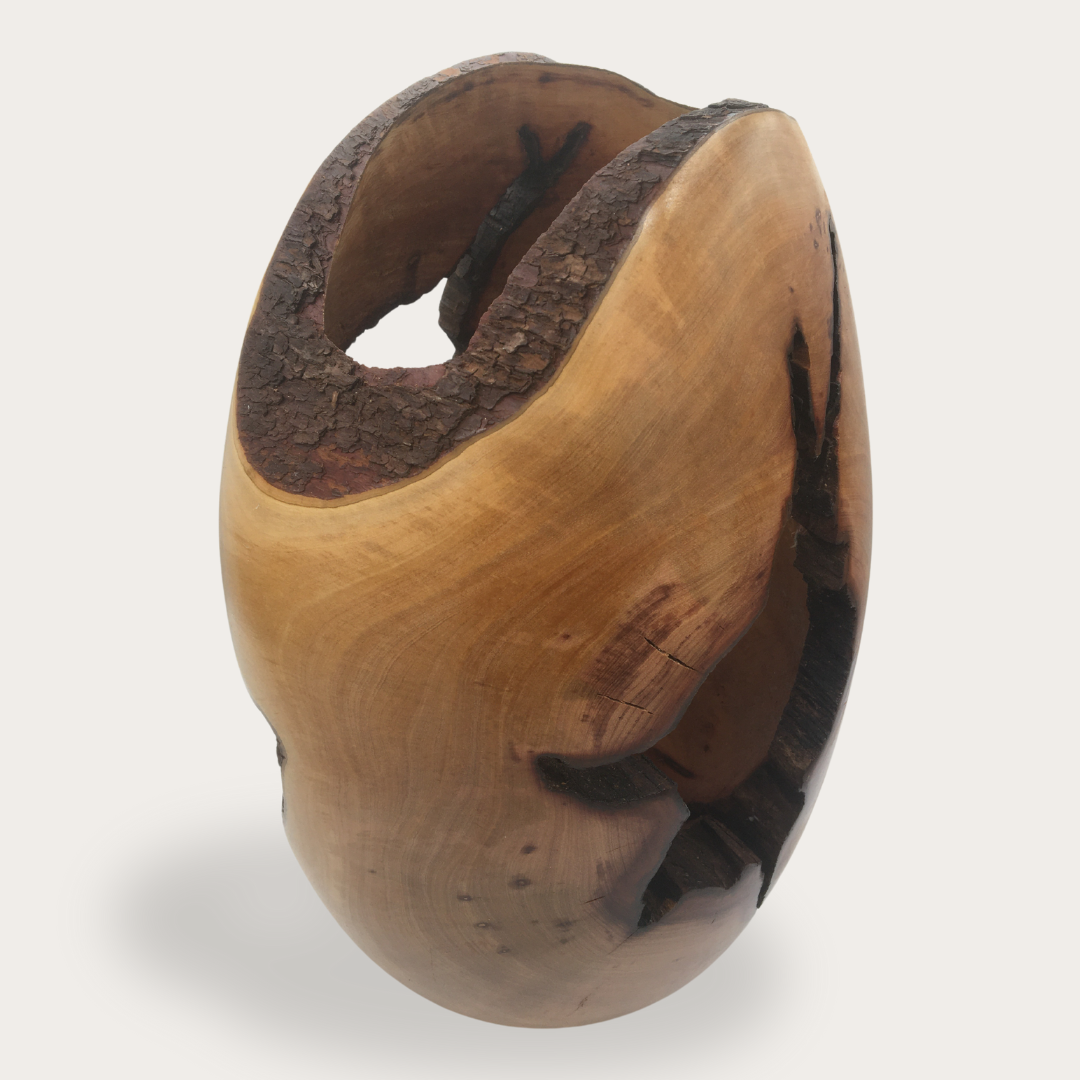 Arbutus vase with natural bark inclusions