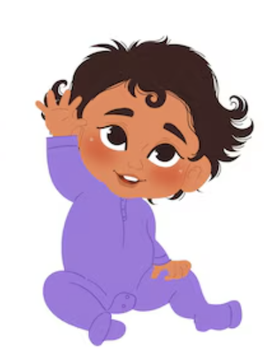 Toddler sitting on the floor with arm raised