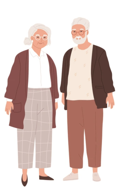 Illustration of an elderly male and female standing next to eachother