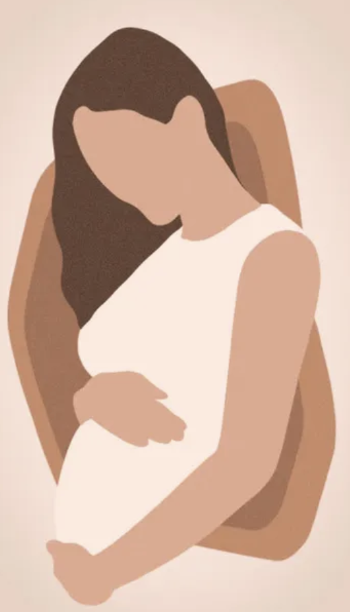 Pregnant lady holding her belly.