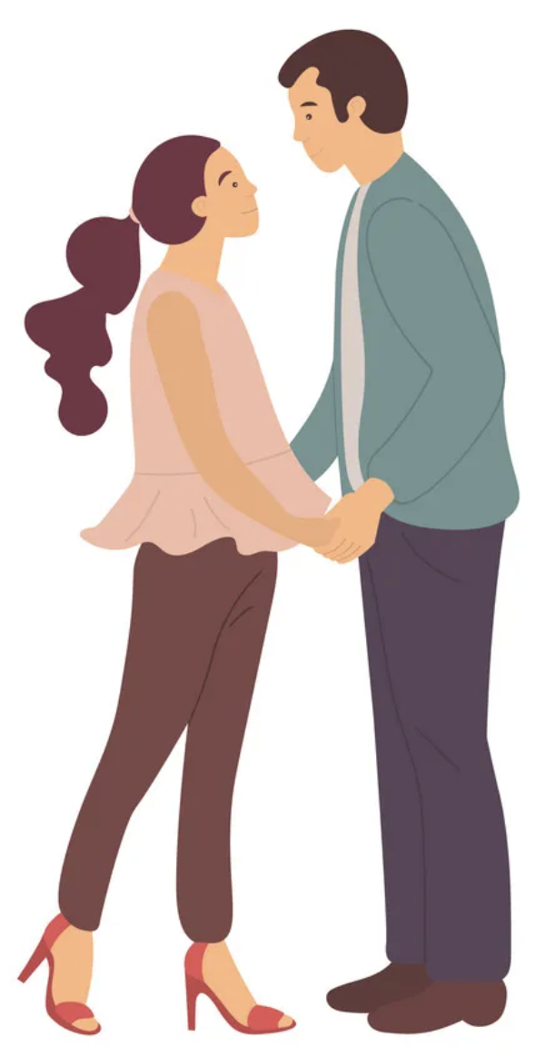 Male and female holding hands facing eachother
