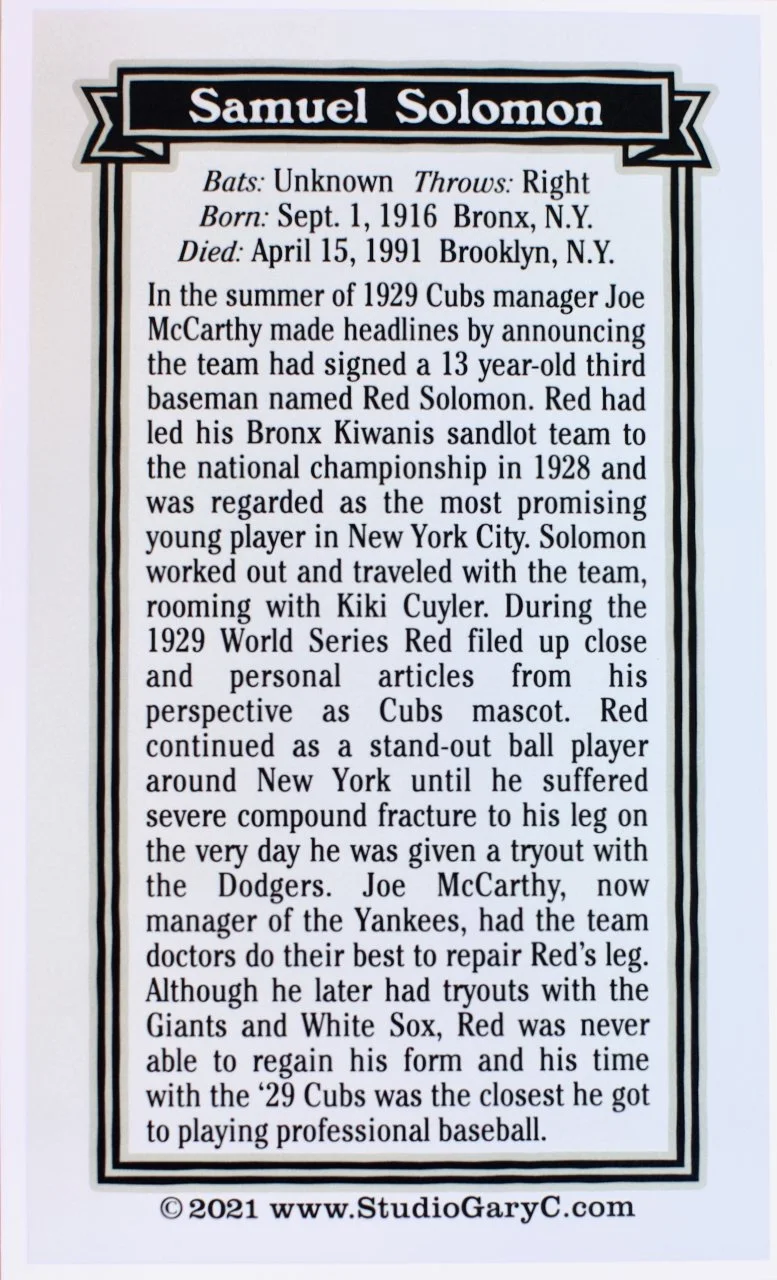 A biography card for Samuel Solomon detailing his baseball career, including his birth and death dates, team contributions, and notable achievements.