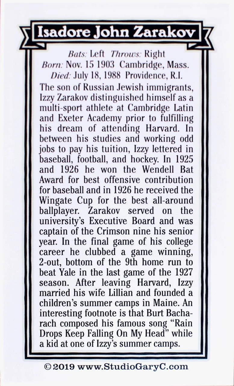 Informational plaque about Isadore John Zarakov, a Russian Jewish immigrant and multi-sport athlete at Cambridge Latin and Exeter Academy, who was born in 1903 and died in 1988, mentioning his sports achievements, college career, and personal life.
