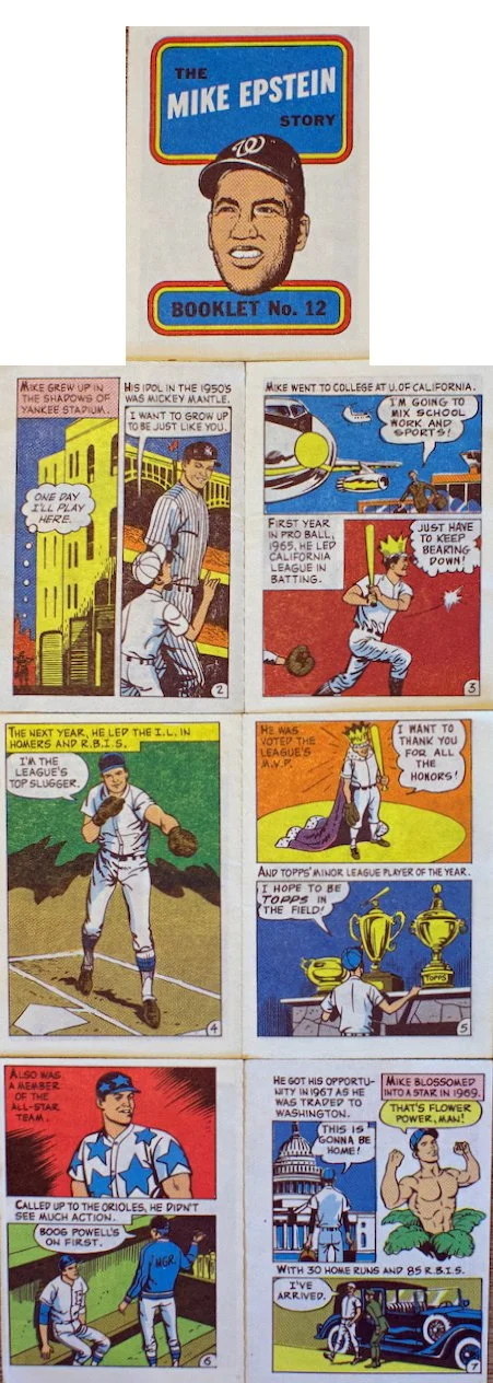 Cover and pages from a vintage comic book about Mike Epstein, a former baseball player, showing his early life, sports career, and achievements.