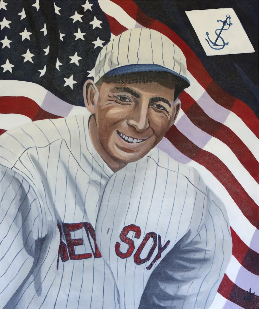 A man in a baseball uniform with