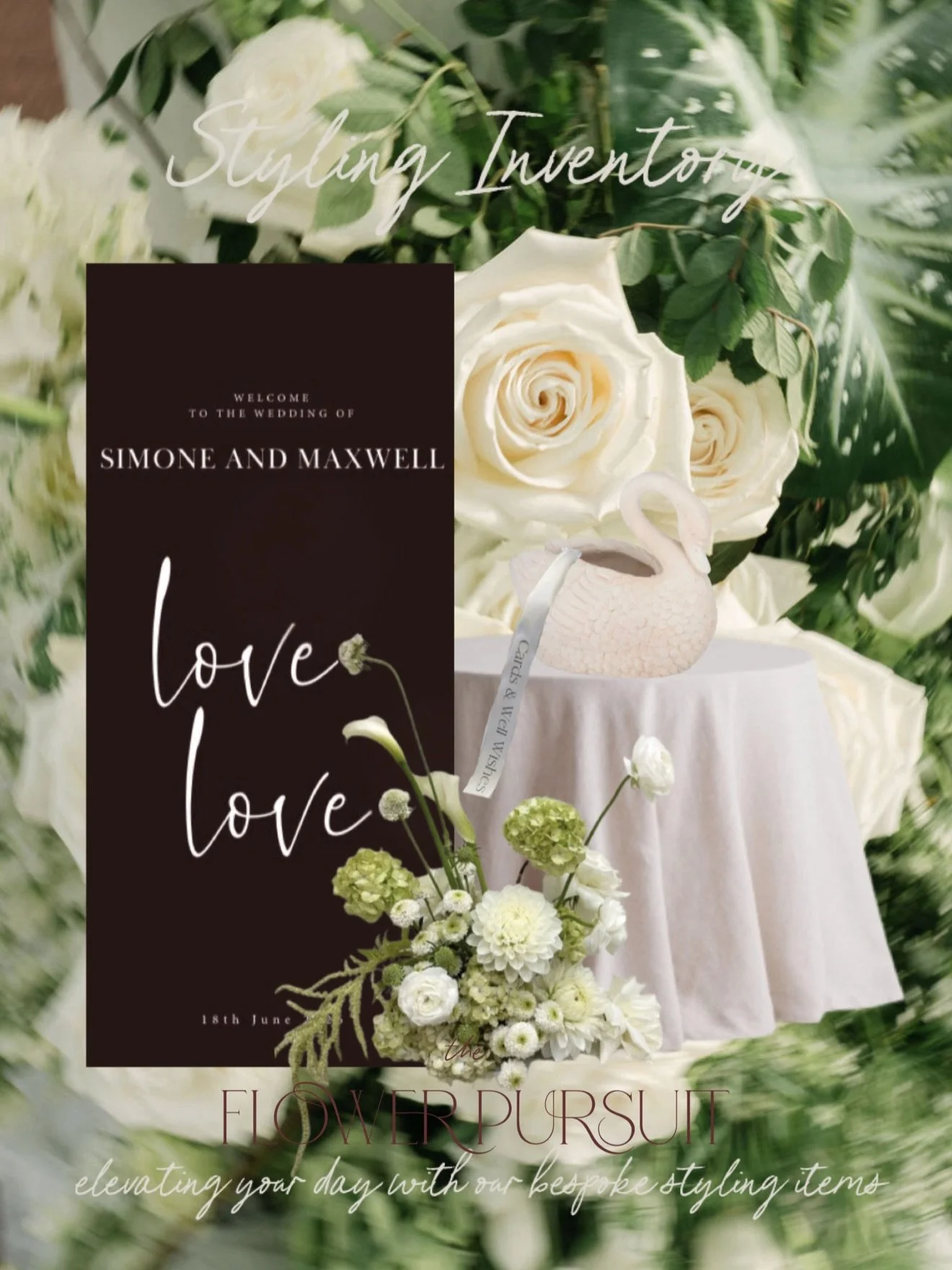 Our styling inventory. 🤍

Our love of aesthetics, cohesive design and beautiful details has led us to curate a bespoke styling collection exclusively for our wedding couples.

Available as part of your wedding design, our collection gives you the fr