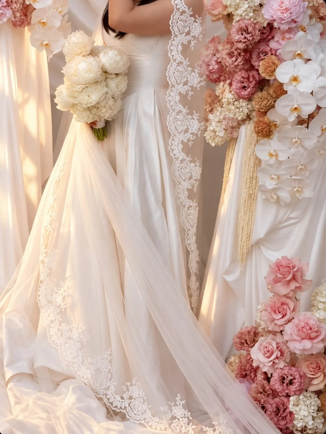 A soft, romantic setting for Sally &amp; Aaron at @ravensthorpe.estate in the courtyard, where flowing draping and abundant floral moments transformed the space into something truly enchanting.

Our draping backdrop created the foundation, with layer