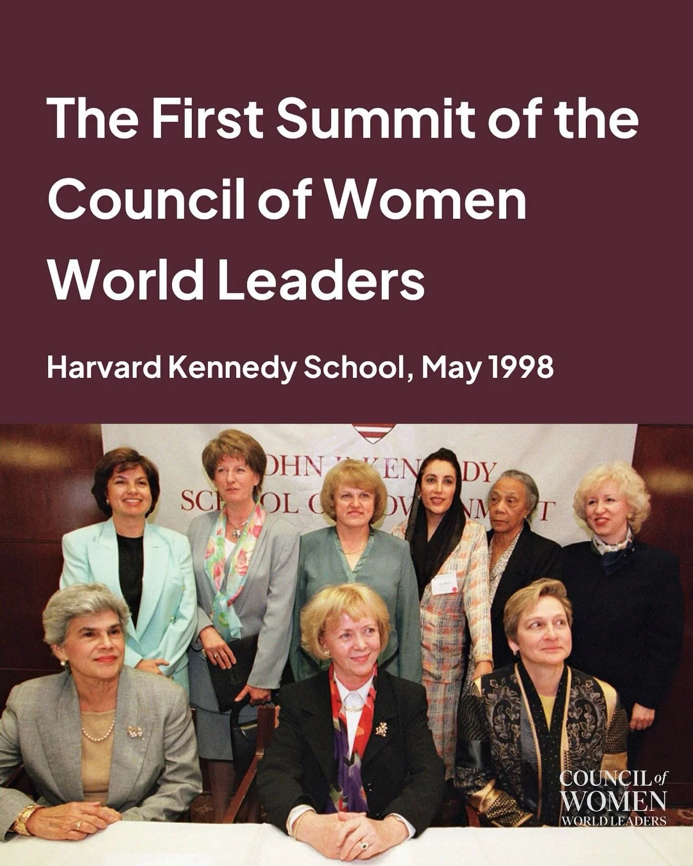 Throwback to May 1998, when women heads of state and government from around the world gathered at the Harvard Kennedy School for the very first Summit of the Council of Women World Leaders.

What began as a historic meeting has grown into a global ne