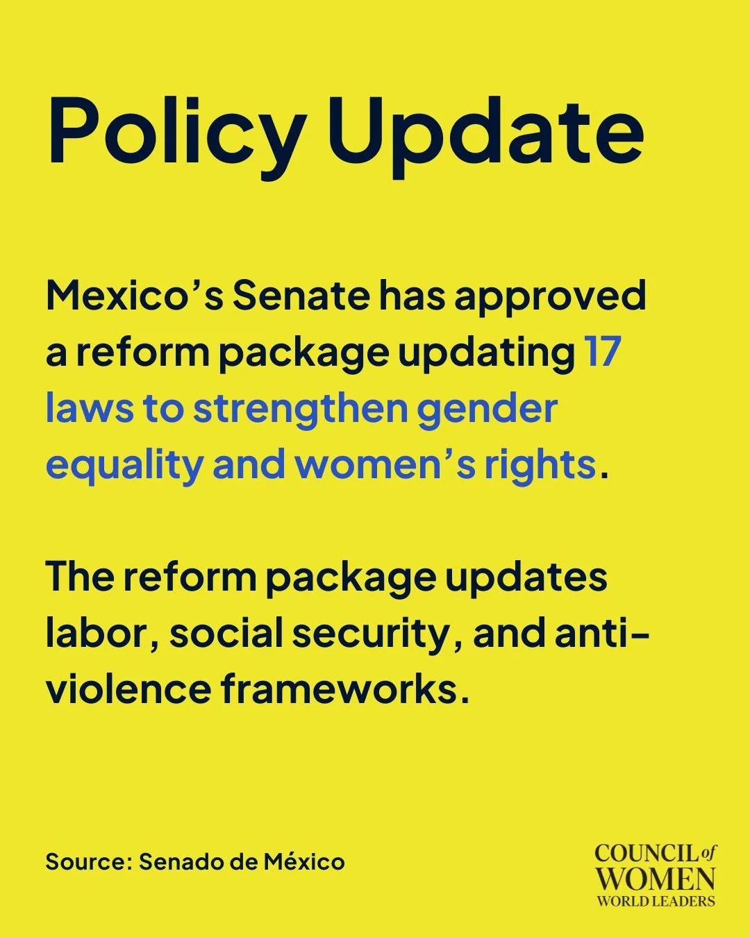Mexico has taken a major step toward substantive gender equality. The Senate approved reforms to 17 laws, strengthening protections across labor rights, social security, and anti-violence frameworks for women.

Source: Senado de M&eacute;xico

#polic