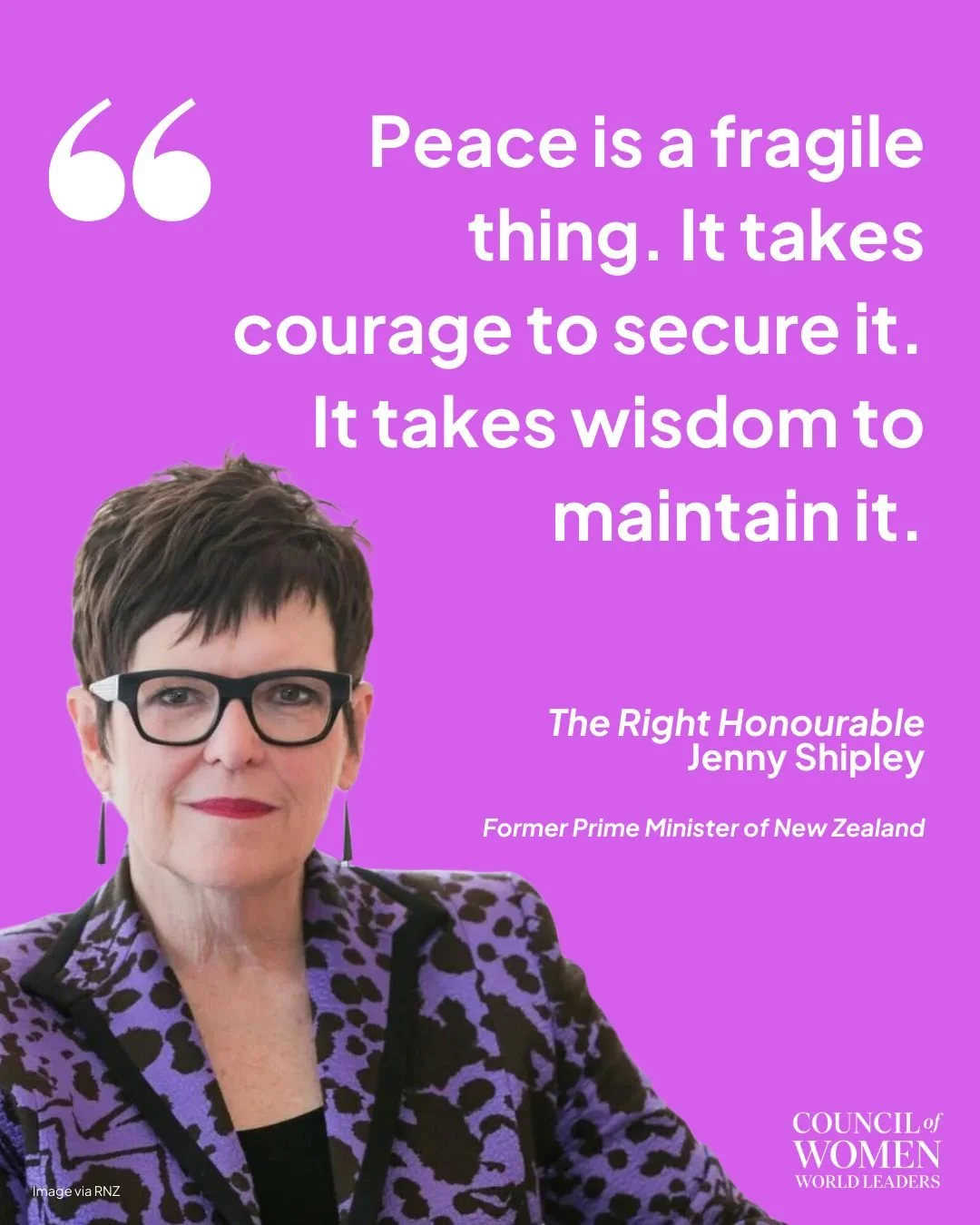 Former Prime Minister of New Zealand, the Rt. Hon. Jenny Shipley reminds us that peace is not passive. It demands courage to secure it and wisdom to sustain it. A powerful reflection from a woman who led at moments when both were required.

#WomenWor