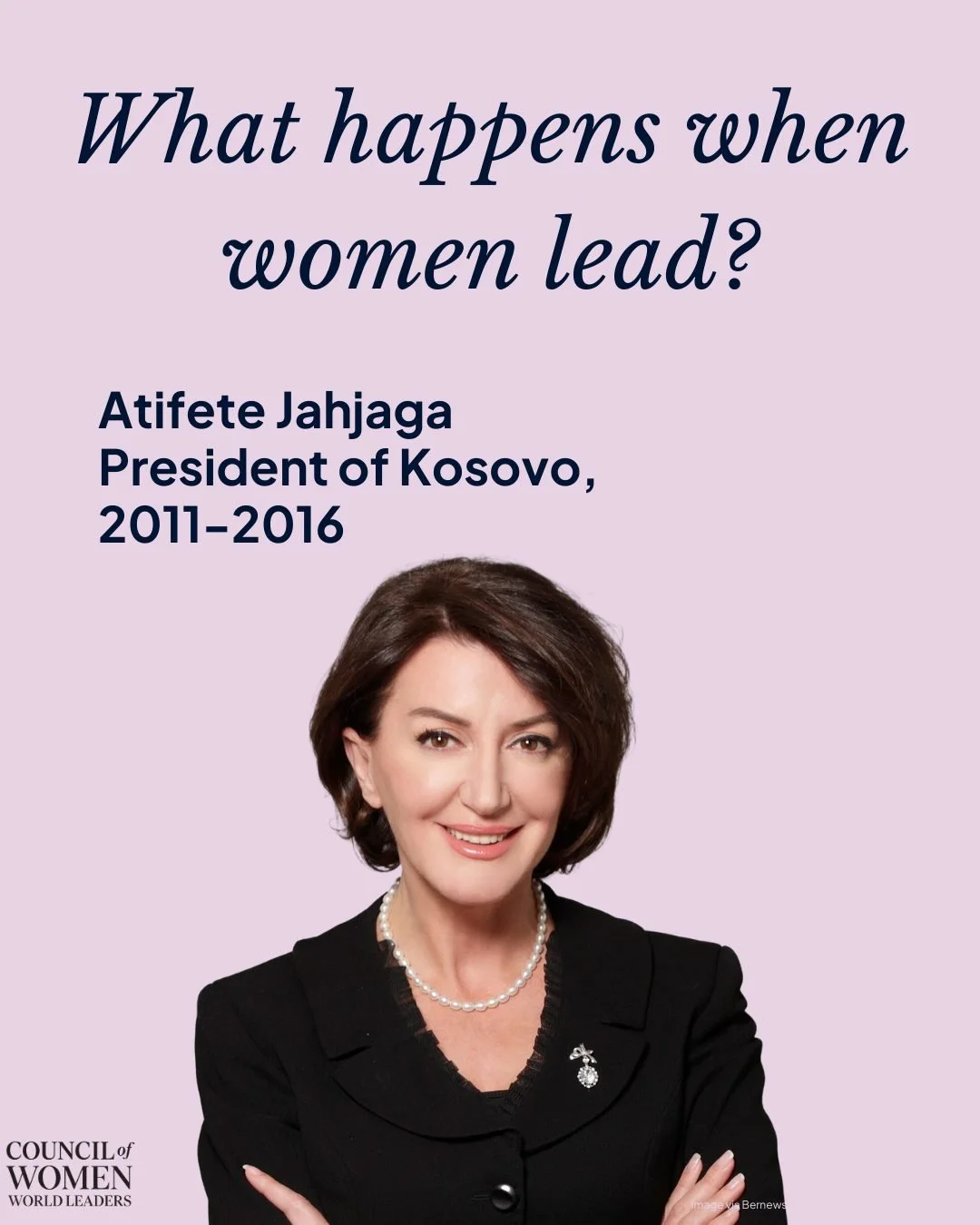 Comment &ldquo;LEADERS&rdquo; to discover more What Happens When Women Lead stories.

What happens when women lead?

As President of Kosovo, Atifete Jahjaga led during a pivotal moment in the country&rsquo;s post-war recovery, promoting reconciliatio