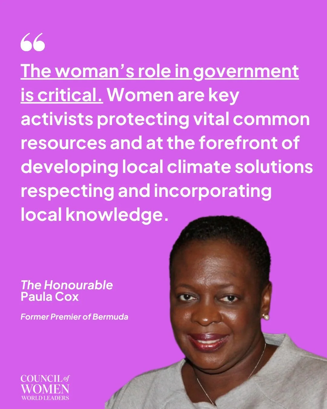 Women aren&rsquo;t just part of the conversation, they&rsquo;re driving solutions.

As The Honourable Paula Cox highlights, women play a critical role in protecting resources and shaping climate action rooted in local knowledge.

When women lead, sol