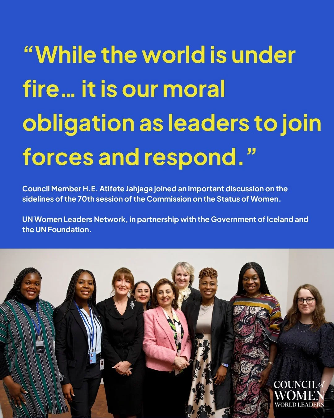 At #CSW70, women leaders came together to push for stronger, more inclusive justice systems for women and girls.

Council Member H.E. Atifete Jahjaga joined global leaders in calling for accountability and collective action, reminding us that advanci