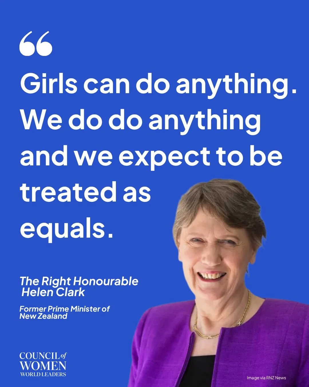 Rt. Hon. Helen Clark reminds us that equality begins with expectation.

As Prime Minister of New Zealand, she demonstrated that girls and women belong in every space where decisions are made.

#WomenLeaders #WomenInLeadership #HelenClark #GenderEqual